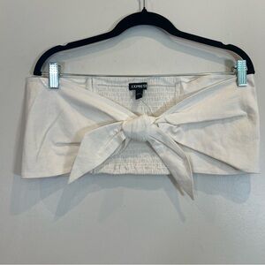 Express NWT Linen Blend Ivory Tie Front strapless Bandeau Tube Top L